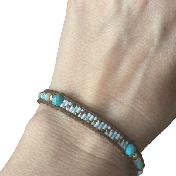 Chan Luu Turquoise Seed Beaded Bracelet 925 Leather - Picture 15 of 16